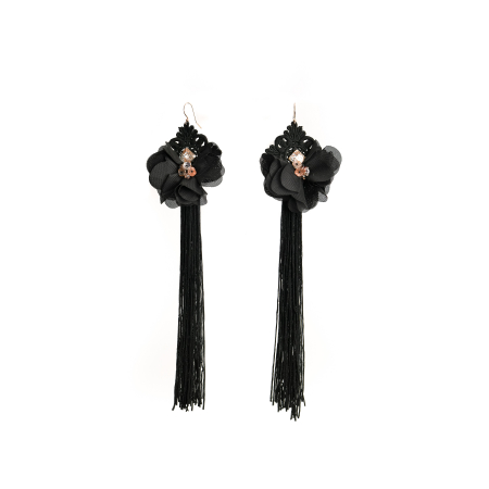 Earrings - Gold Shadow crystals and black lace with fringes earrings