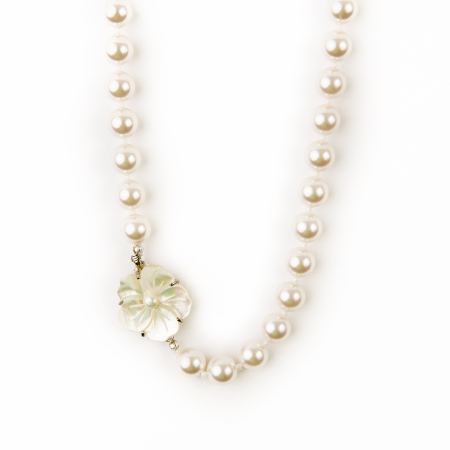 Coliere - Colier perle inchis cu floare din sidef