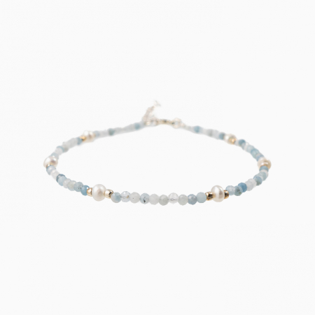 Bratari dama - Bratara argint piatra semipretioasa acvamarin microfatetat de 3.5 mm si perle de cultura lungime 17-20  cm