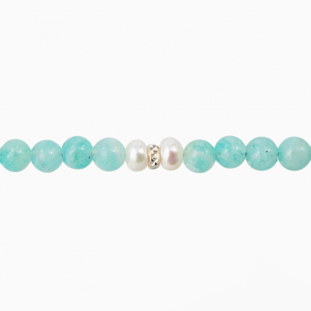 Bratara argint pietre semipretioase acvamarin de 4 mm si perle naturale lungime 17-20 cm [1]