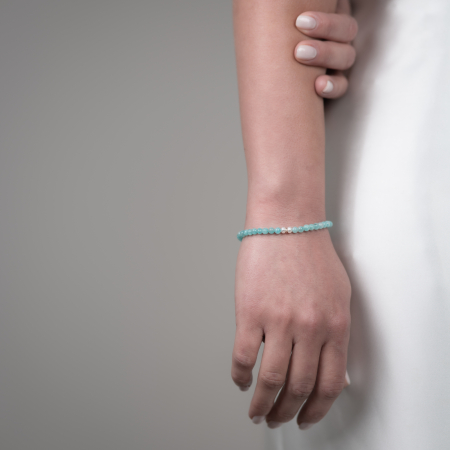 Bratara argint pietre semipretioase acvamarin de 4 mm si perle naturale lungime 17-20 cm [2]