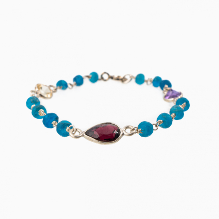 Bratari dama - Bratara argint pietre semipretioase apatit discuri fatetate 4 mm si conectori forma neregulata din Citrin, granat, ametist lungime 16-20 cm