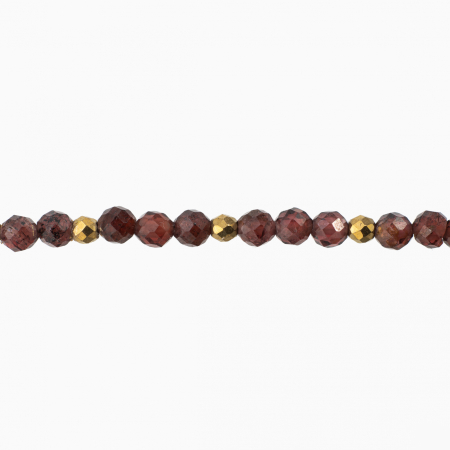 Bratara argint pietre semipretioase granat microfatetat 3 mm cu accente din hematit auriu inchis lungime 16-19 cm [1]