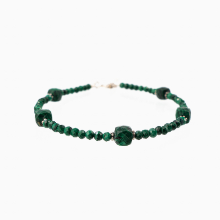 Bratari dama - Bratara argint pietre semipretioase microfatetate malachit 2 mm si cuburi de 4 mm lungime 17-21 cm