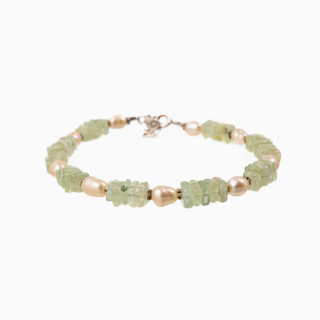 Bratari dama - Bratara argint pietre semipretioase prehnit L-4.5 mm si perle de cultura lungime 17-19 cm