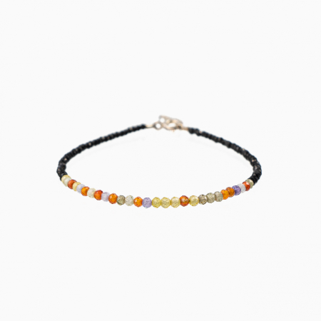 Bratari dama - Bratara argint pietre semipretioase spinel negru si zirconiu multicolor microfatetat  de 2 mm lungime 16-19 cm