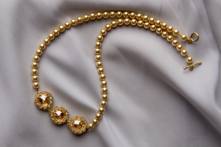 Pearls with golden crystals necklace [1]