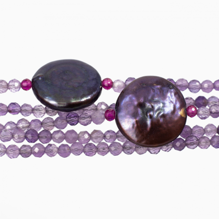 Bratara pietre semipretioase ametist microfatetat 2.5 mm si pele naturale discuri de 13 mm lungime 17.5 cm [1]