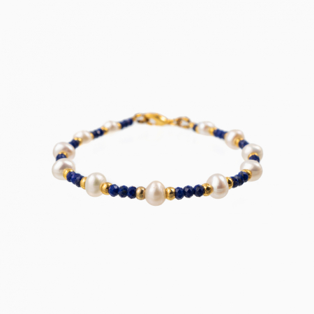 Bratari dama - Bratara pietre semipretioase lapis lazuli microfatetat 2.5 mm perle de cultura de 4 mm lungime 16.5 cm