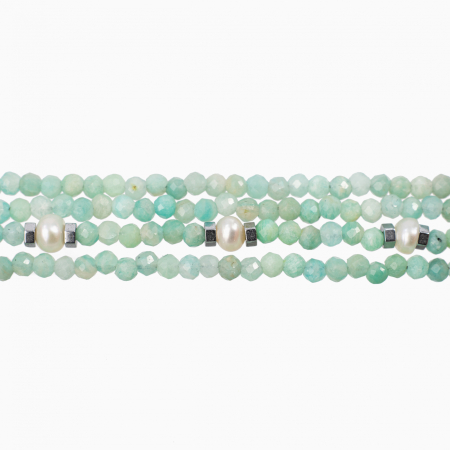 Bratara  pietre semipretioase microfatetate amazonit, hematit si perle de cultura, multisir 4 randuri  lungime 18,5 cm [1]