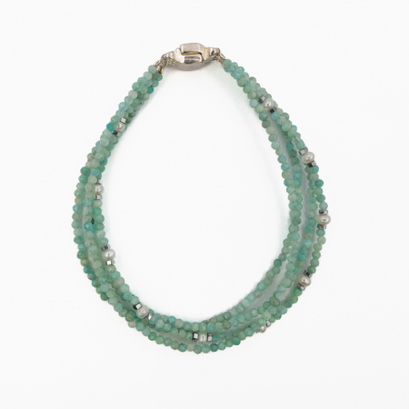 Bratara  pietre semipretioase microfatetate amazonit, hematit si perle de cultura, multisir 4 randuri  lungime 18,5 cm [2]