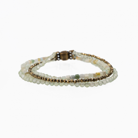 Bratari dama - Bratara pietre semipretioase multisr 4 randuri din prehnit, hematit si cubulete de crisopraz cu inchizatoare megnetica