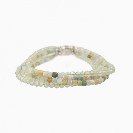 Bratari dama - Bratara pietre semipretioasre multisr 5 randuri din prehnit si cubulete de crisopraz cu inchizatoare megnetica