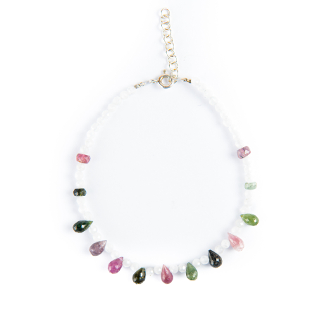 Micro faceted Moonstone with multicolored Tourmaline briolettes bracelet [1]