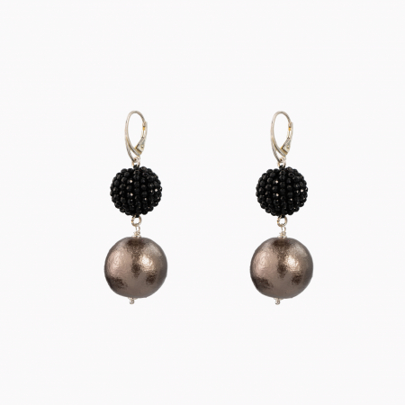 Cercei dama - Cercei argint pietre semipretioase bila spinel negru 14 mm, bila bronz tip perla Japonia 25 mm 