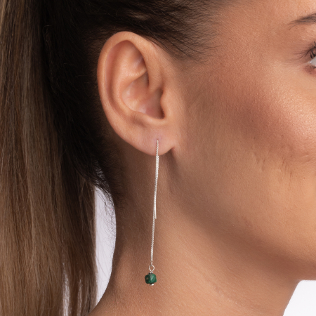 Cercei argint pietre semipretioase malachit microfatetate 2 mm, lungime totala 11 cm [1]