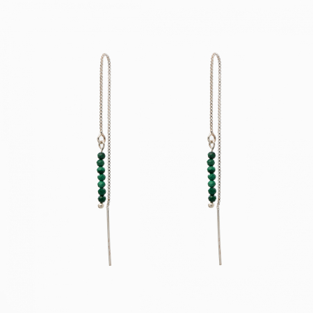 Cercei dama - Cercei argint pietre semipretioase malachit microfatetate 2 mm, lungime totala 12 cm