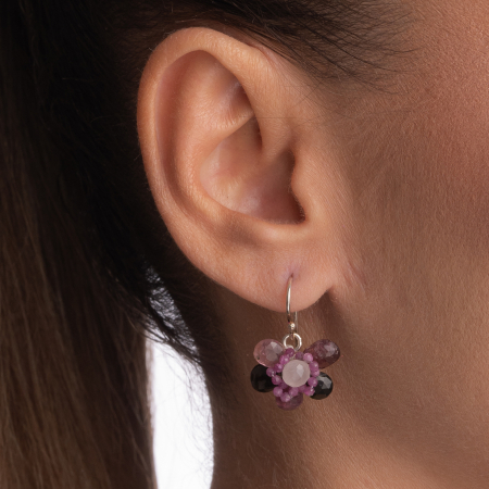 Cercei argint pietre semipretioase turmalina multicolora btiolete rubin microfatetat 2 mm cuart roz [1]