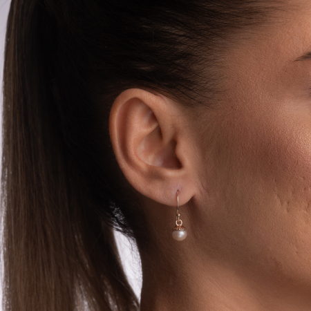 Cercei argint placat aur galben si perla de cultura roz de 7 mm [2]