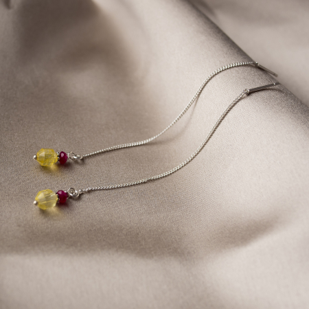 Earrings - Natural Citrine with Ruby ​​accents earrings