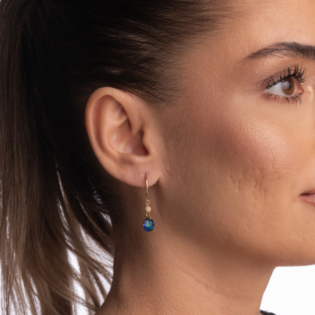 Gold-filled 1/20 14K earrings with 8 mm Austrian capri blue disc crystals [1]