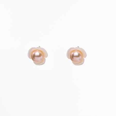 Cercei dama - Cercei floare sidef  roz 10 mm perla cultura roz 6 mm