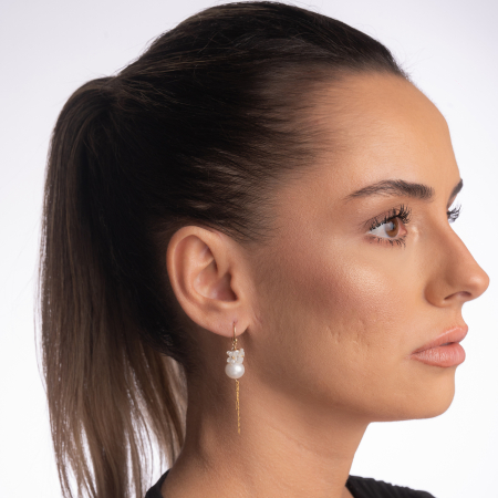 Cercei Gold filed 1/20 perle de cultura de cultura 8 mm si 3 mm flori din sidef lungime 4,5 cm [2]