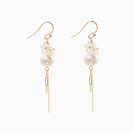 Cercei dama - Cercei Gold filed 1/20 perle de cultura de cultura 8 mm si 3 mm flori din sidef lungime 4,5 cm