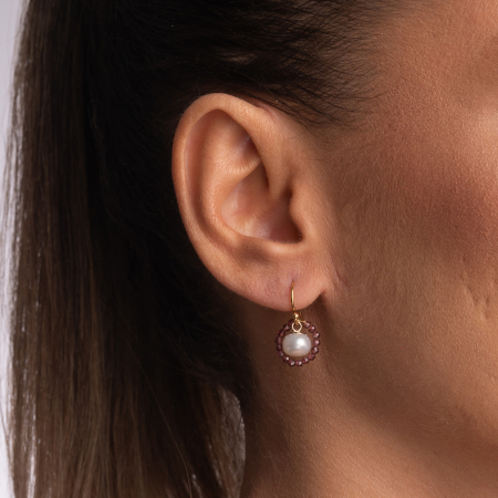 Cercei Gold filed 1/20 pietre semipretioase granat microfatetat 2 mm perla de cultura 7  lungime 2.5 cm [2]