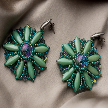 Cercei - Cercei Margareta Green Antique Silver Plated