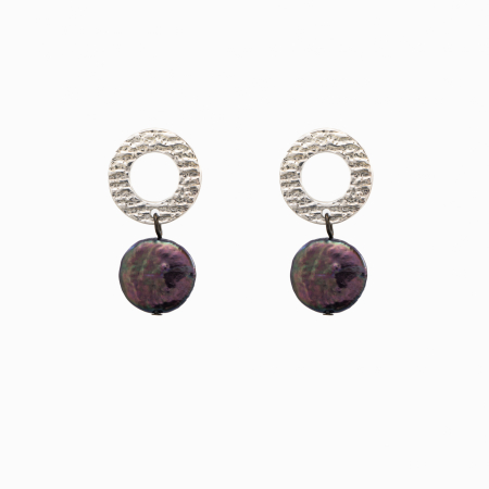 Cercei dama - Cercei perla de cultura negru/mov banut 13 mm