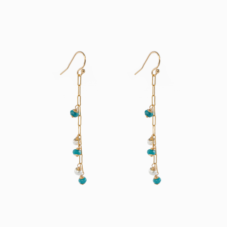 Cercei dama - Cercei perle cultura 4 mm apatit 4 mm lant paperclip Gold filled 1/20 14K