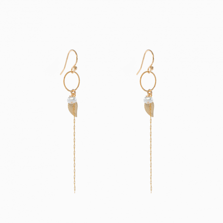 Cercei dama - Cercei perle cultura 4 mm cu frunza Gold filled 1/20 14K