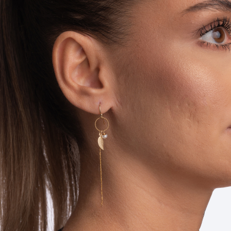 Cercei perle cultura 4 mm cu frunza Gold filled 1/20 14K [2]