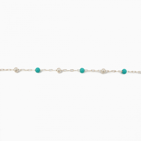 Silver necklace with 3 mm beads and turquoise enamel-covered beads - length 40 cm [1]