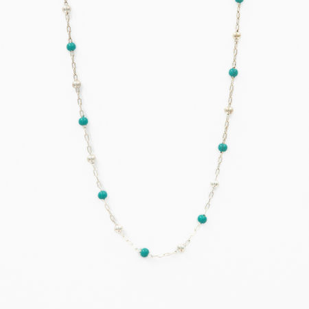Necklaces and pendants - Silver necklace with 3 mm beads and turquoise enamel-covered beads - length 40 cm