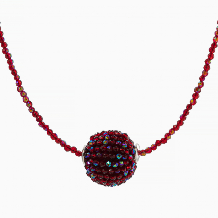 Colier argint cristale rosii AB microfatetat de 2 mm bila de 17 mm lungime 42 cm [1]