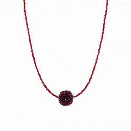 Colier argint cristale rosii AB microfatetat de 2 mm bila de 17 mm lungime 42 cm [0]