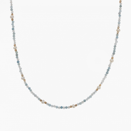 Coliere dama - Colier argint pietre semipretioase acvamarin 2 mm si perlute de cultura lungime 42 cm