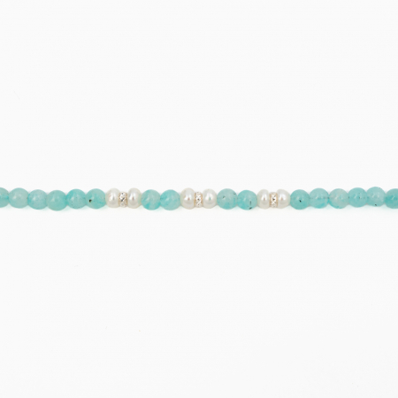 Silver necklace with aquamarine 3 mm and cultured pearls - length 42 cm [1]
