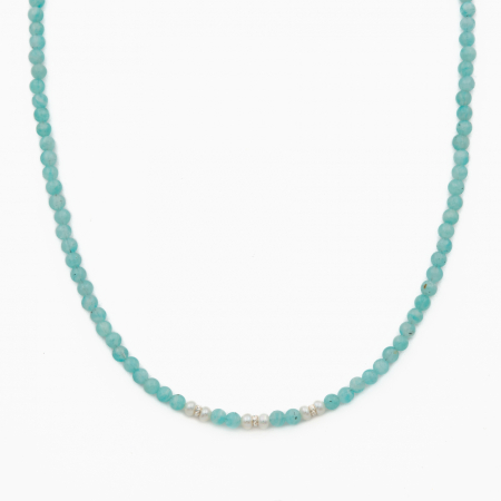 Necklaces and pendants - Silver necklace with aquamarine 3 mm and cultured pearls - length 42 cm