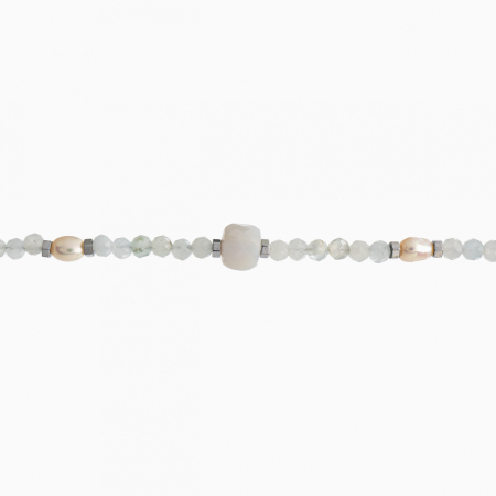 Colier argint pietre semipretioase acvamarin microfatetat 2 mm cubulete din calcedonie, perlute de cultura si accente din hematit lungime 42 cm [2]