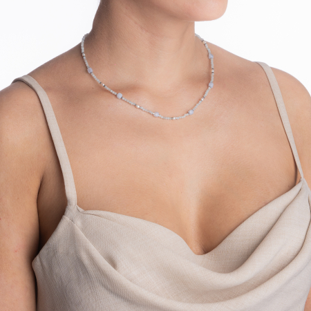 Colier argint pietre semipretioase acvamarin microfatetat 2 mm cubulete din calcedonie, perlute de cultura si accente din hematit lungime 42 cm [4]