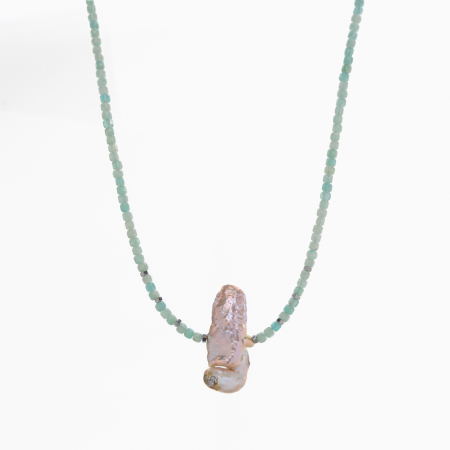 Coliere dama - Colier argint pietre semipretioase amazonit cubulete de 3 mm , hematit si scoica naturala lungime 43 cm