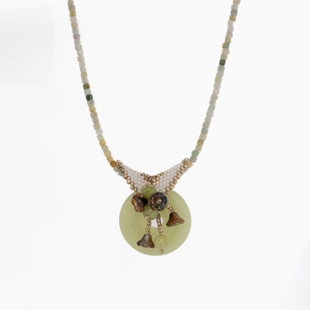 Necklaces and pendants - Silver necklace with micro-faceted chrysoprase 2.5 mm, jade and Japanese seed beads - length 50 cm
