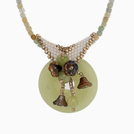 Silver necklace with micro-faceted chrysoprase 2.5 mm, jade and Japanese seed beads - length 50 cm [1]