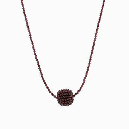 Coliere dama - Colier argint pietre semipretioase granat microfatetat de 2,5 mm bila de 18 mm lungime 42 cm