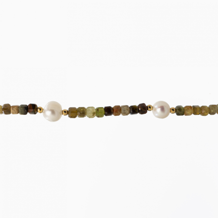 Colier argint pietre semipretioase granat verde cubulete de 3 mm si perle de cultura  lungime 43 cm [1]