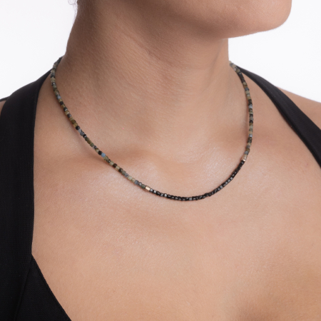 Colier argint pietre semipretioase iolit cubulete de si spinel negru de 3 mm lungime 42 cm [2]