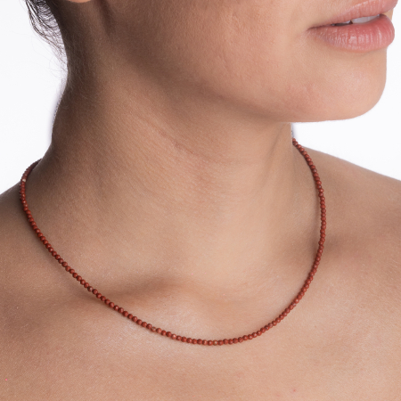 Colier argint pietre semipretioase jasp rosu microfatetat de 2.5 mm lungime 42 cm [2]